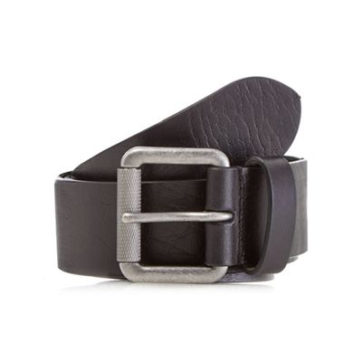Black dsitressed leather roller buckle belt